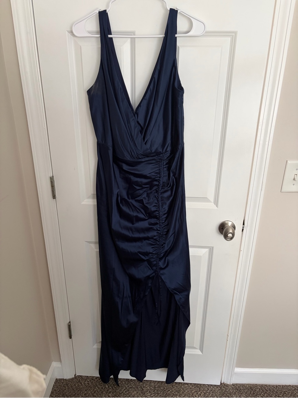 David’s Bridal Studio Navy Ruched V-Neck Evening Dress Bridesmaid